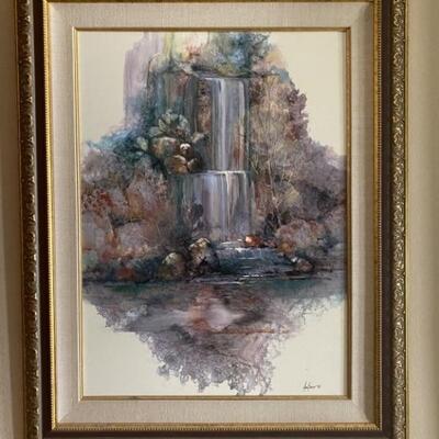 Framed Waterfall Artwork in Gilt Gold Frame