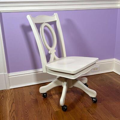 PB TEEN DESK CHAIR | Pottery Barn white desk chair on casters; h. 34 x 19 x 21 in.