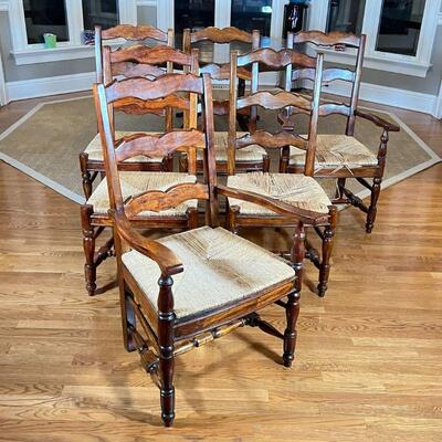 (6pc) PROVINCIAL STYLE CHAIRS | Including 4 side chairs and 2 armchairs with rush seats (h. 42 x 25 x 24 in.)