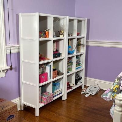 PAIR CUSTOM BUILT BOOKSHELVES | Open bookcases / cubbies with square shelves; h. 58 x 28 x 14 in. (each)