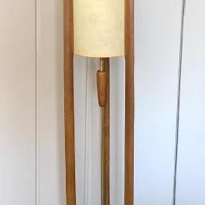 John Keal Modeline walnut and brass floor lamp