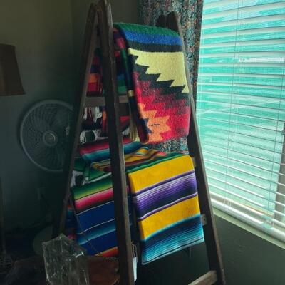 Vintage ladder and blankets 