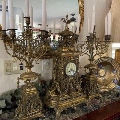 1800â€™s amazing ornate clock and candelabras - WOW  FACTOR 
