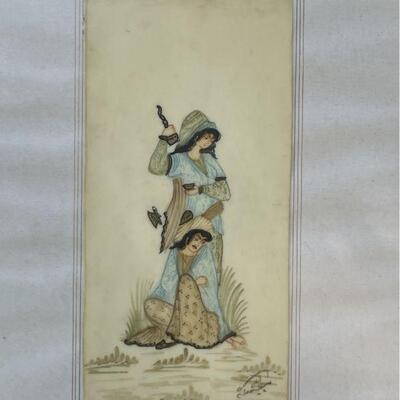 Vintage Indo-Persian Miniature Man And Woman Painting On Bone