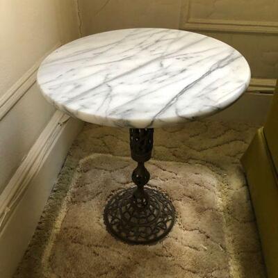 marble top/wrought iron side table
