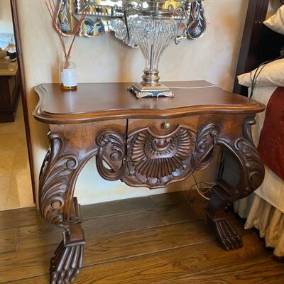 Hand carved nightstands/end tables (sold as a pair)-$4,500