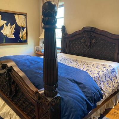 King hand carved bed with gold accents 1-$3,000
