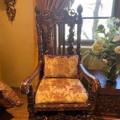 Hand carved arm chairs (2 available)