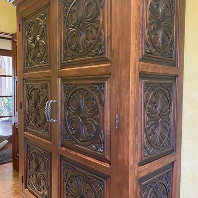 Hand carved alder armoire 1-$3,500