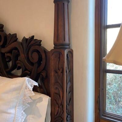 Hand carved alder king bed 3-$3,500