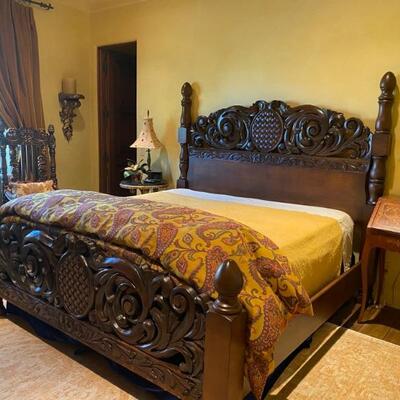 Hand carved alder king bed 2-$3,500