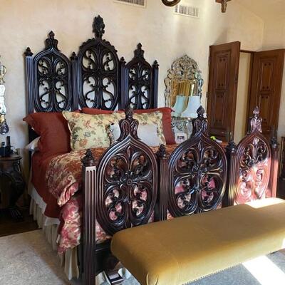 Spanish king carved bed walnut-$5,500