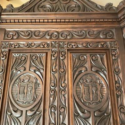 Corner carved Spanish armoire cabinet-$3,500