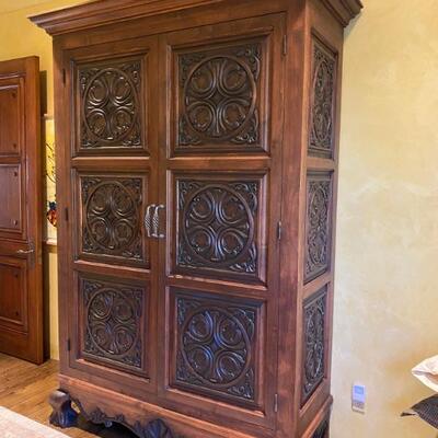 Hand carved alder armoire 1-$3,500