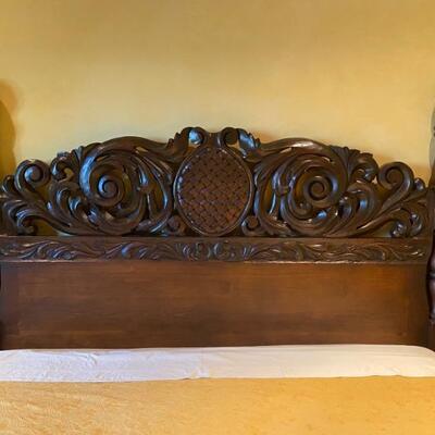 Hand carved alder king bed 2-$3,500