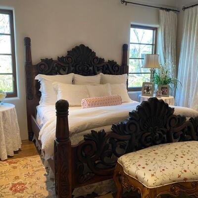 Hand carved alder king bed 3-$3,500