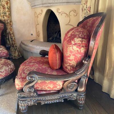 Upholstered armchairs with ottoman