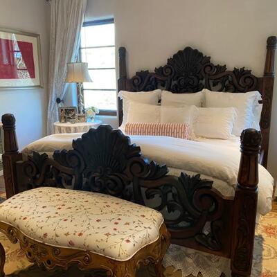 Hand carved alder king bed 3-$3,500