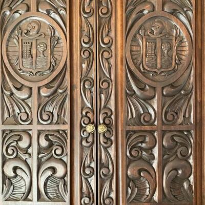 Corner carved Spanish armoire cabinet-$3,500