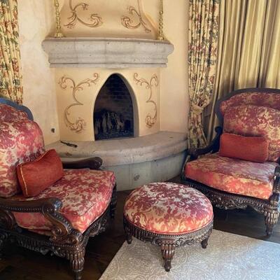 Upholstered armchairs with ottoman
