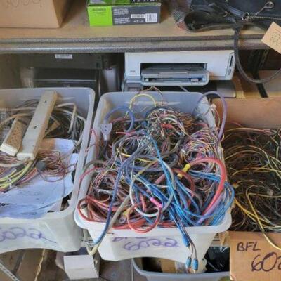 #6022 • 3 Boxes Of Assorted Wires, Cables, Outlets, And More