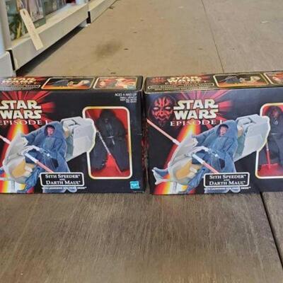 #4058 â€¢ Brand New! 2 Star Wars Episode 1 Sith Speeder and Darth Maul. 