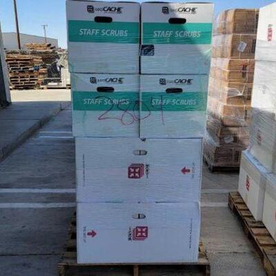 #2804 â€¢ 16 Boxes Of 25 Mascache Staff Scrubs. Sizes Range Between Medium-3XL