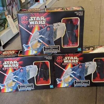 #4056 â€¢ Brand New! 3 Star Wars Episode 1 Sith Speeder and Darth Maul. 
