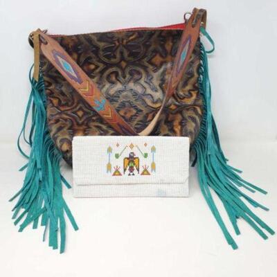 #1111 • Genuine Leather Western Boho Tote and Beaded Wallet.
