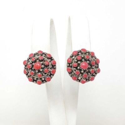 964	

Coral Cluster Sterling Silver Earrings, 8.3g
Weighs Approx: 3.8g