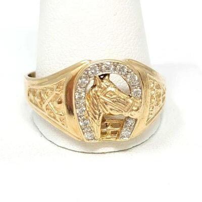 848	

14k Gold Horse Shoe Ring with Diamond Accents, 7g
Weighs Approx: 7g Ring Size: 14