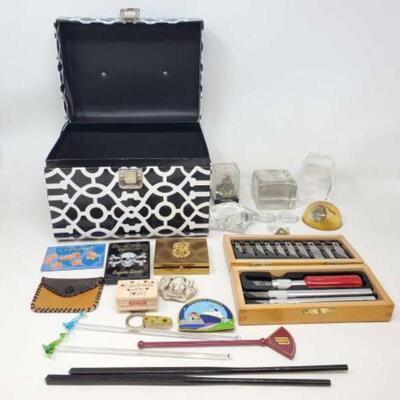 #1912 â€¢ Box with Crystal Decor, Magnets, Chop Sticks, Knife Set & More