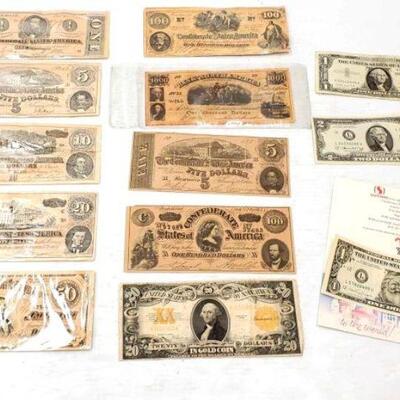 #1260 • Confederate Currency, Federal Reserve Note, Silver Certificate and...Includes $1, $5, $10, $20, $50, and $100 Confederate States...