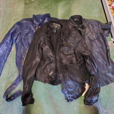 #6604 • 2 Plether Jackets And 1 Short Sleeve Leather Shirt