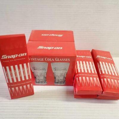 #5602 • 4 Snap-On Vintage Cola Glasses and 175 Snap-On Straws in Original Boxes