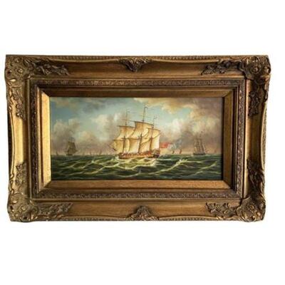 Lot 006
Battle of Trafalgar, Oil Painting Unsigned Set in Carved Frame