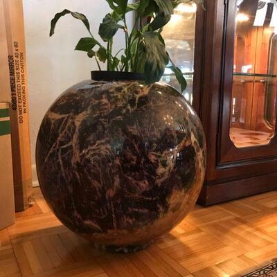 Sphere marble and jade ball, plant holder approx.. 17” tall and wide, high gloss	