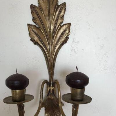 2 Gold Tone Cast Iron Hanging Double Candlesticks, 15”	
