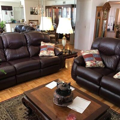 La Z Boy Dreamtime Leather Reclining sofa and loveseat with leather protection