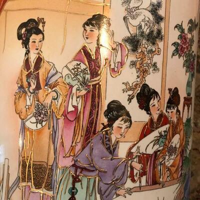 Dazzling, hand-painted large Chinese porcelain floor vase, manufactured in China (signature on the bottom). Measures 24” high with a 9”...