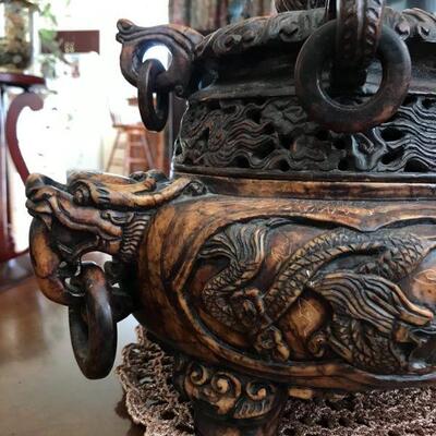 SOLD - - - Chinese Dynasty Dragon Loong Beast Incense Burner Censer Statue censer incense burner, elaborate work with dragon figures in...