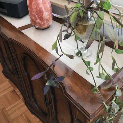 Side Table with Marble inlays, measures 48 wide x 14 deep x 29 high