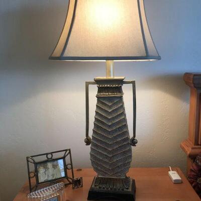 Pair of bedside or end table lamps with shades. 37â€ tall.