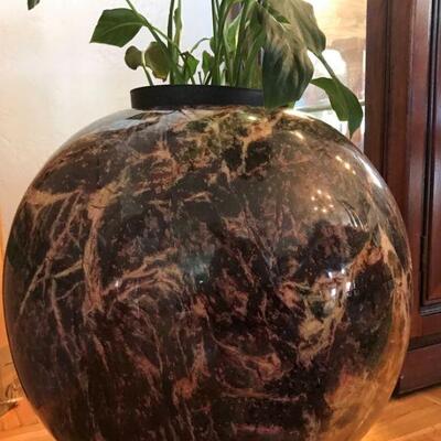 Sphere marble and jade ball, plant holder approx.. 17” tall and wide, high gloss	