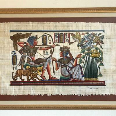 Set of 3 Egyptian Papyrus from Splendors of Ancient Egypt, the Egyptian museum in Cairo, signed and with guarantee. Hand Painted Papyrus,...