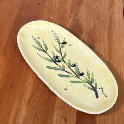 PAINTED BREAD PLATE | By Julia Junkin Studios, 16 in. bread plate with olive branch design, inscribed on bottom 