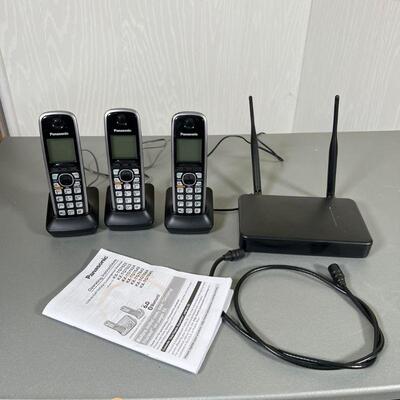 PANASONIC CORDLESS PHONES | Three cordless phones and charging stations, 