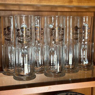 (6pc) RADEBERGER PINT GLASSES | Six Radeberger Pilsner branded narrow 0.4L glasses made by Sahm Glassware; h. 8 in.