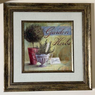 FRAMED GARDEN HERBS PRINT | Print depicting oregano and and placard that reads 