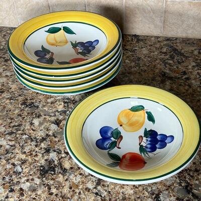 (6pc) DANSK PASTA BOWLS | With fruit design, made in Italy; 9-1/4 in. 